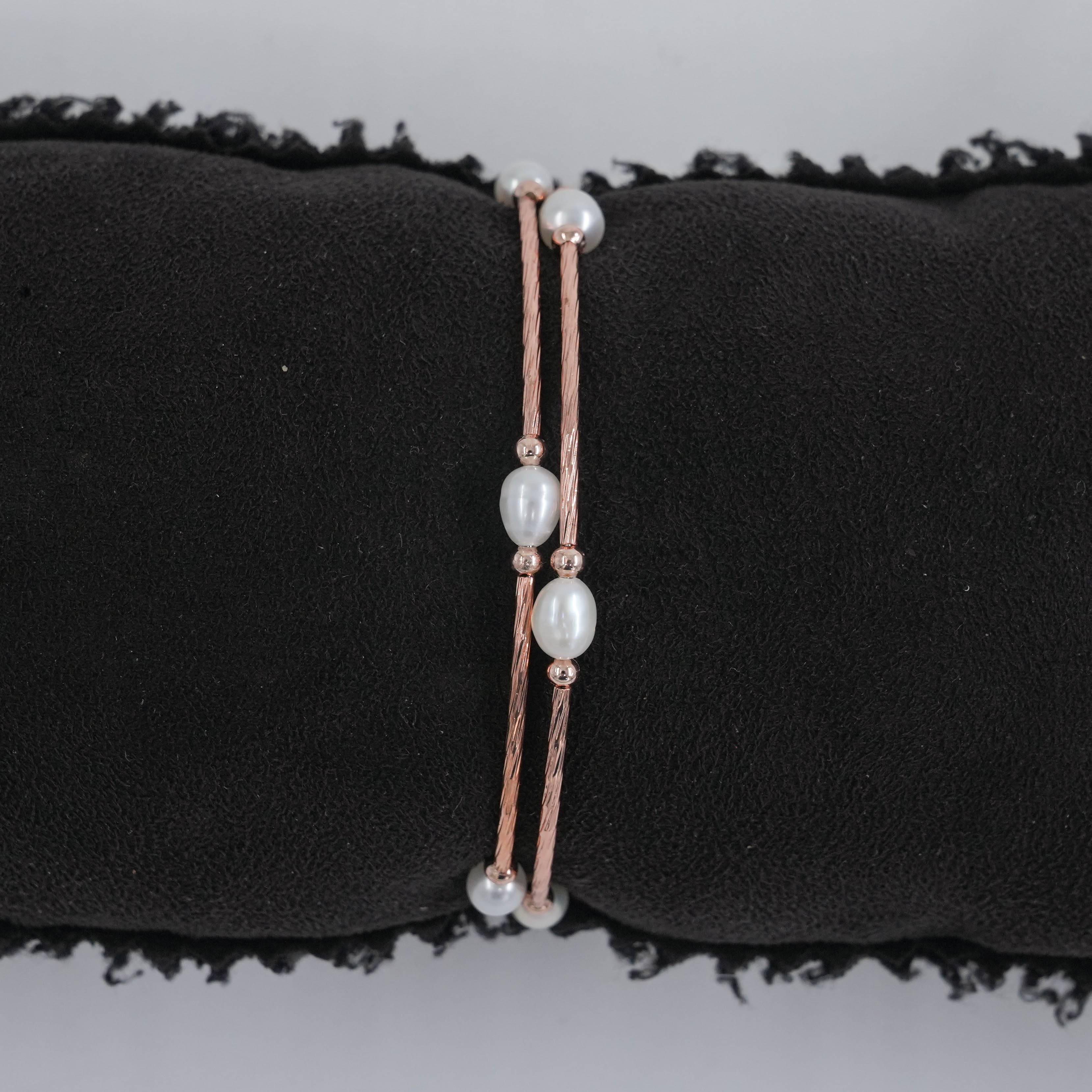 Rose Gold Polished 2 Layered Pearl Bracelet